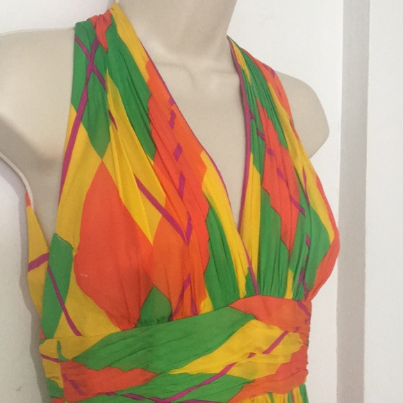 Vintage 70s geometric bright color gown - Picture 3 of 6